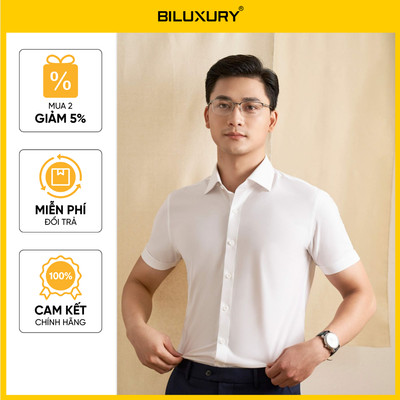 Áo Sơ Mi Trắng Ngắn Tay Knit Nhật 7SMCB302TRK Biluxury Kháng Khuẩn Tốt