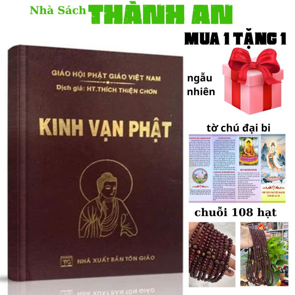 Sách - Kinh Vạn Phật tặng kèm tờ chú đại bị hoặc chuỗi 108 hạt (HT.Thích Thiện Chơn - Bìa Da)