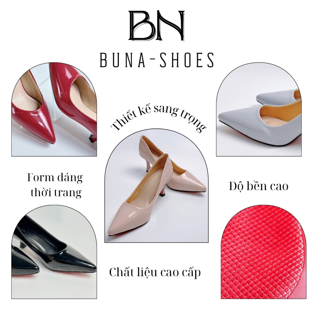 Guốc Cao Gót Mũi Nhọn Da Bóng Buna Shoes - Gót cao 5p 7p 9p - Ball Nhọn Bóng