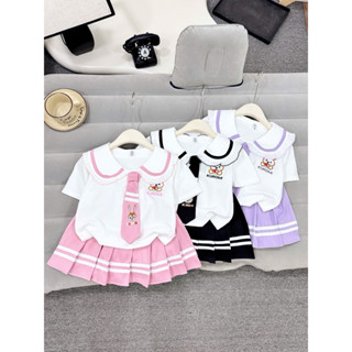 (16-28kg) Sét áo + chân váy  hình kuromi Thỏ Cà Vạt cho bé gái đi học