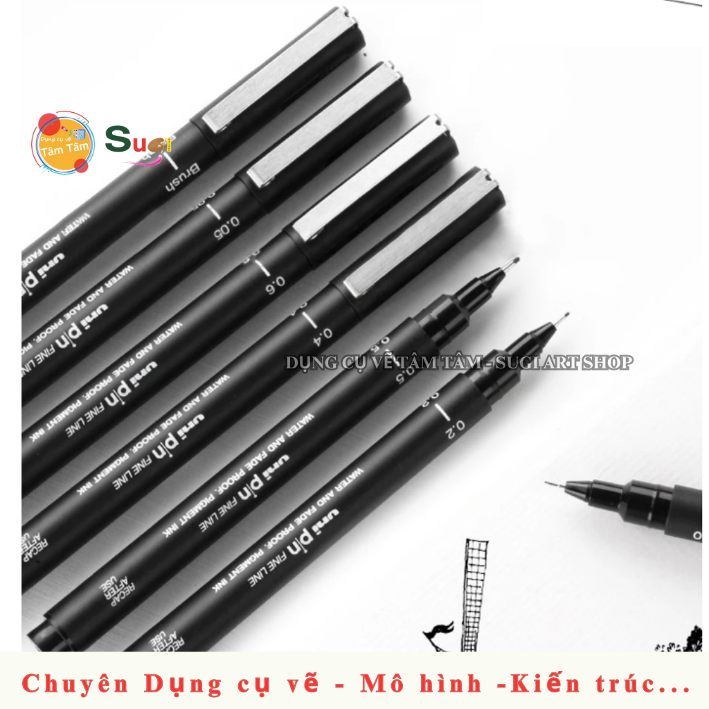 Bút line đi nét kháng nước Uni pin, màu Black UNI MITSUBISHI [ Sugi Art Shop ]