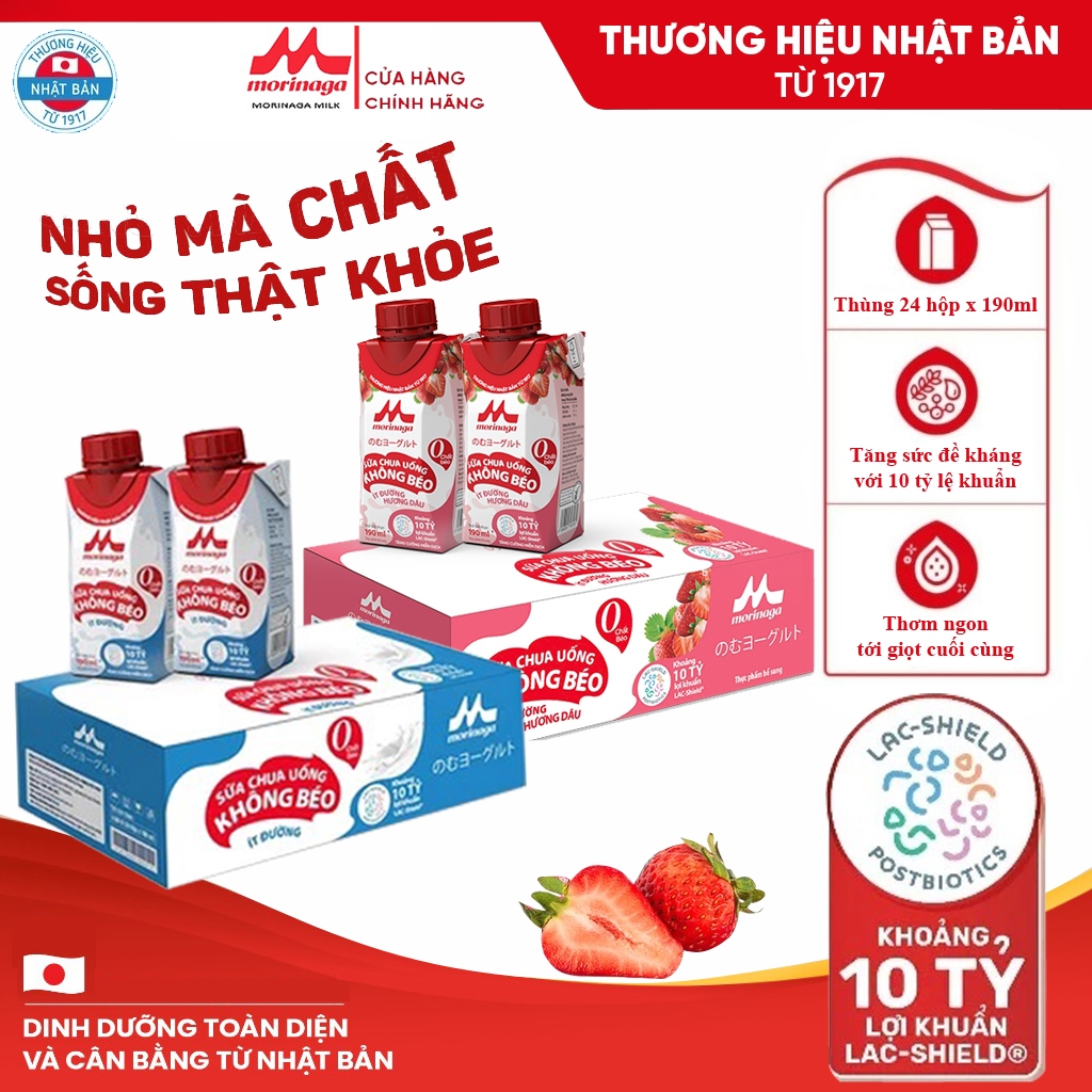 [MORINAGA - SHIP HỎA TỐC] Thùng 24 hộp - Sữa Chua Uống Không Béo Morinaga (190mlx24)