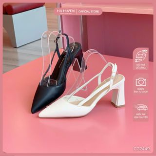 Giày cao gót nữ HÀ HUYỀN da lì mũi nhọn quai hậu gót vuông 7cm - CG2449