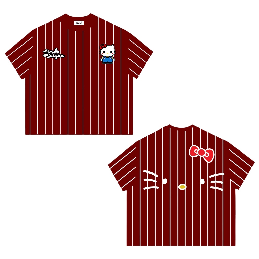 [Ver2] Áo Thun Boxy AIMÉ Cotton 250gsm Cổ Tròn Nam Nữ " FULL SỌC HELLO KITTY " Áo Phông Nữ Form Rộng Nữ Mùa Hè Kiểu Đẹp | BigBuy360 - bigbuy360.vn