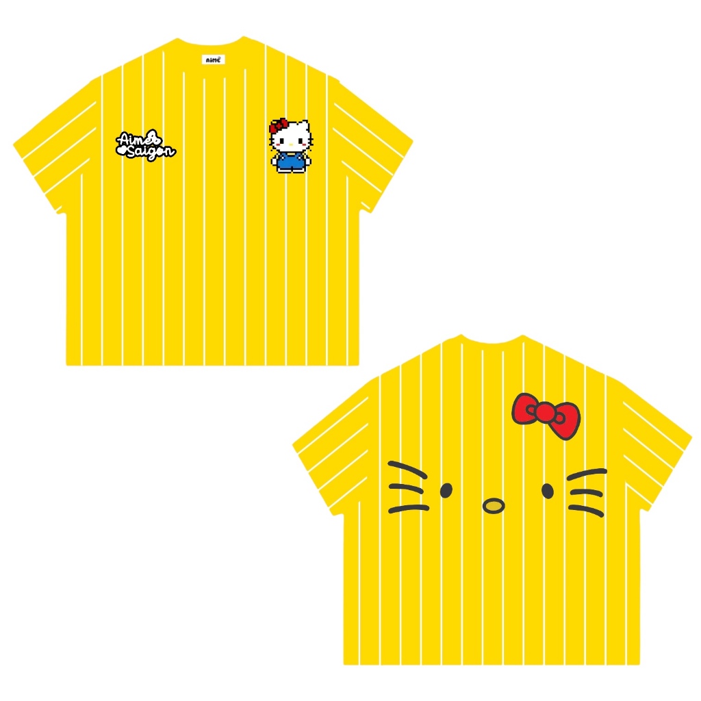 [Ver2] Áo Thun Boxy AIMÉ Cotton 250gsm Cổ Tròn Nam Nữ " FULL SỌC HELLO KITTY " Áo Phông Nữ Form Rộng Nữ Mùa Hè Kiểu Đẹp | BigBuy360 - bigbuy360.vn