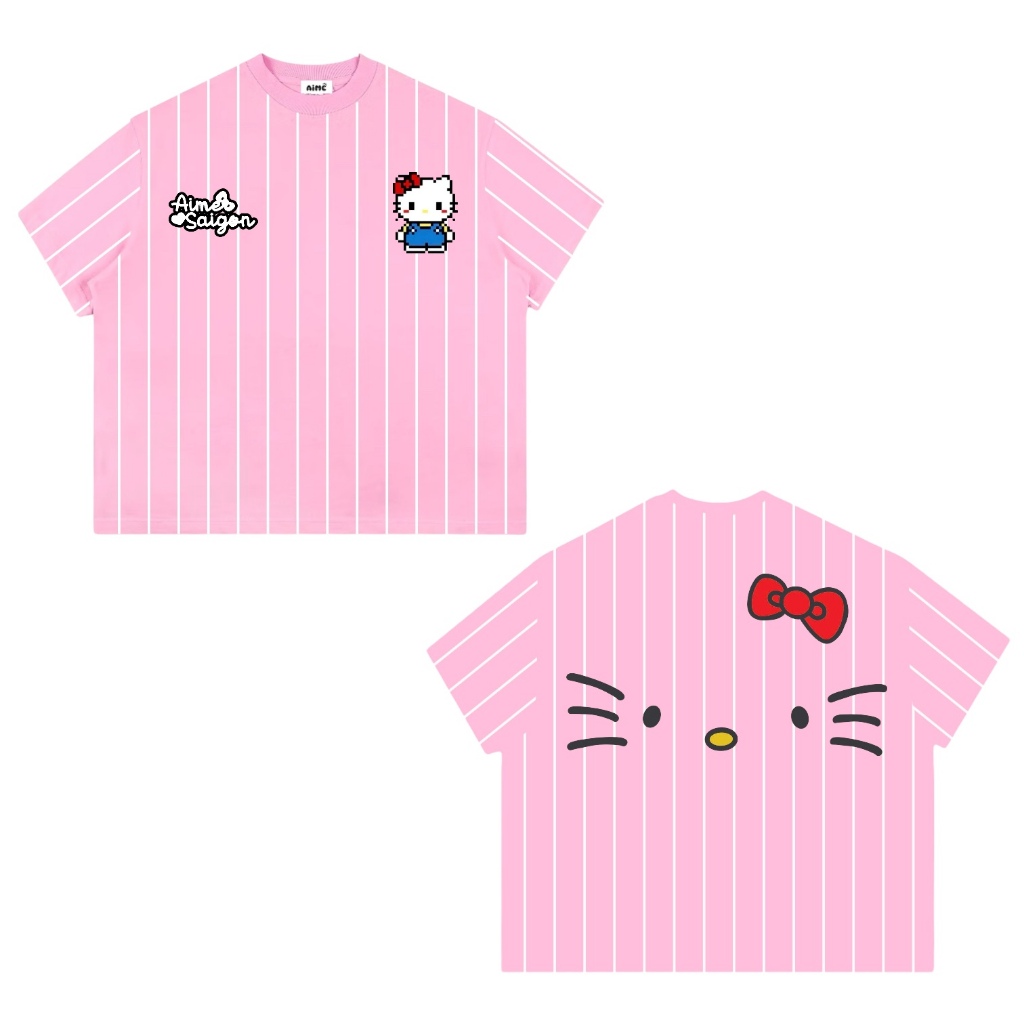 [Ver2] Áo Thun Boxy AIMÉ Cotton 250gsm Cổ Tròn Nam Nữ " FULL SỌC HELLO KITTY " Áo Phông Nữ Form Rộng Nữ Mùa Hè Kiểu Đẹp | BigBuy360 - bigbuy360.vn