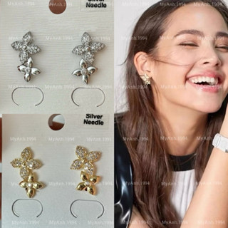  khuyên tai hình hoa cỏ 4 lá may mắn mạ bạc s925 cao cấp 