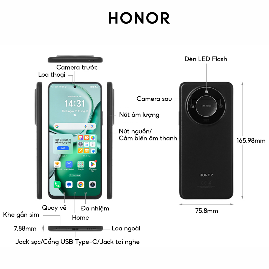 Điện thoại Honor X9c Smart 5G 12GB + 256GB| Pin 5800mAh, Camera 108MP | Bảo hành 18 Tháng | BigBuy360 - bigbuy360.vn