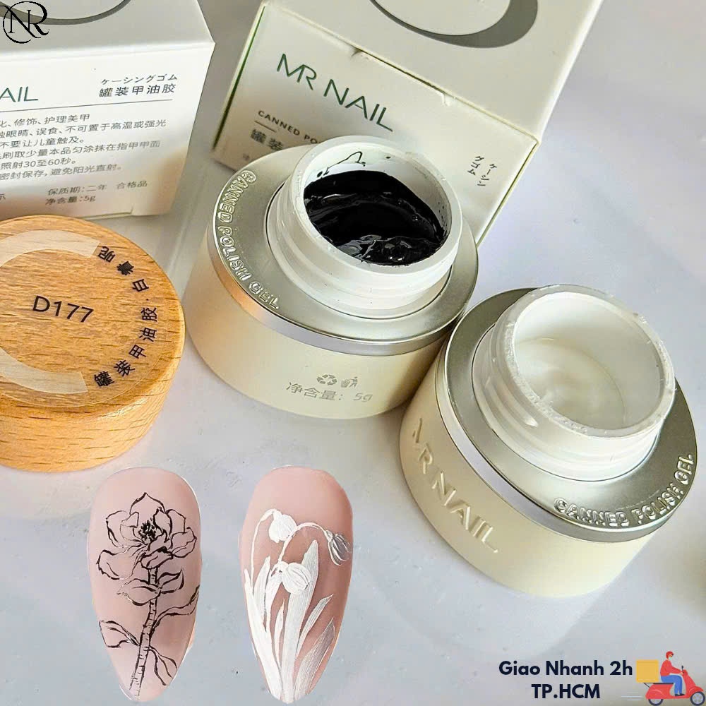 Gel vẽ nổi đen trắng Mr nail chính hãng 5g - Gel cao cấp vẽ móng họa tiết trang trí nail chất đậm đặ