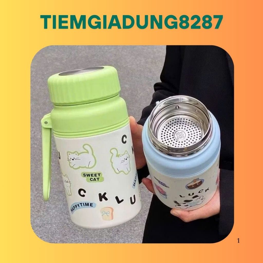 {HOT Tặng Túi Đựng Trong+Cọ rửa } Bình Giữ Nhiệt Dung Tích 1000ml, inox 316 Có Lõi Lọc Trà, Quaixách