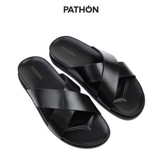  SD94 Dép da nam quai ngang Pathon quai chữ X màu đen đế TPR 2 lớp mẫu SD94 