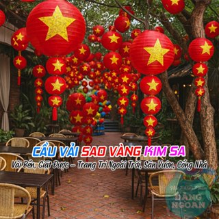 [Combo 5] Lồng Đèn Cầu Vải Sao Vàng Kim Sa trang trí ngoài trời, Bền Màu chịu được Nắng Mưa