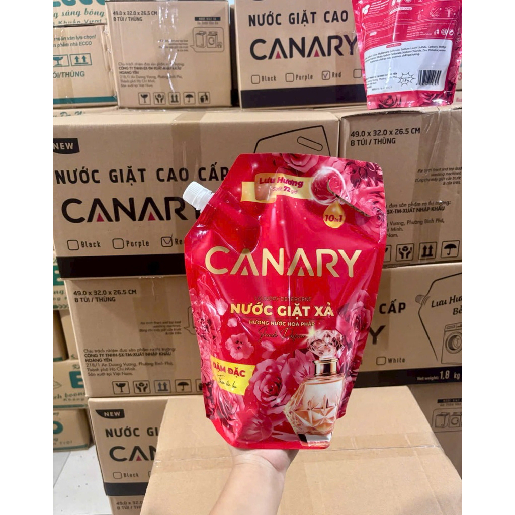 Nước giặt xả cao cấp siêu bền màu 2 trong 1 CANARY túi 1.8LÍT, Hương thơm dịu, Phù hợp cả giặt máy v