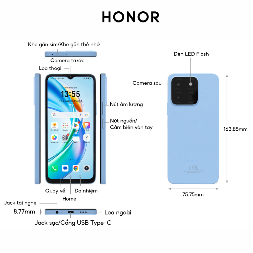 Điện thoại Honor X5b (4+4)GB+64GB | Pin 5200mAh 90Hz | Màn hình 6.56" | BH 18 Tháng Hàng Chính Hãng | BigBuy360 - bigbuy360.vn