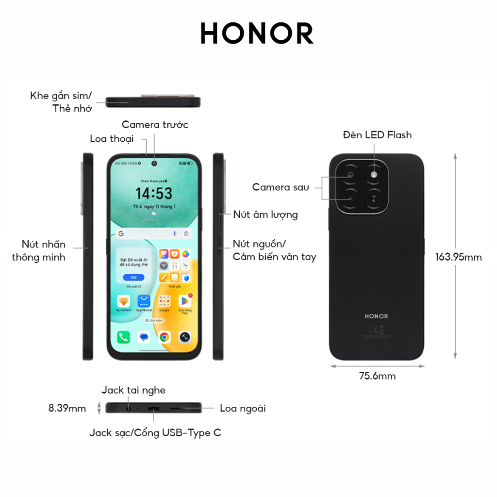 Điện Thoại Di Động Honor X6c 6GB + 128GB/256GB | Pin 5300mAh | Camera 50MP| NFC | Kháng nước IP64 | BH 18 Tháng | BigBuy360 - bigbuy360.vn