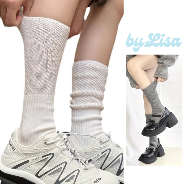 Tất Vớ Bắp Chân Len Dệt Kim Mềm Mại Unisex Phong Cách Basic Chất Liệu Co Giãn, Tất Cổ Cao Màu Sắc Trắng Đen by.Lisa | BigBuy360 - bigbuy360.vn