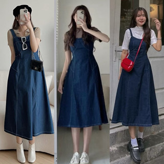  Yếm bò xanh dáng dài vintage họa tiết chỉ nổi hot hit chun sau co giãn dễ phối đồ 