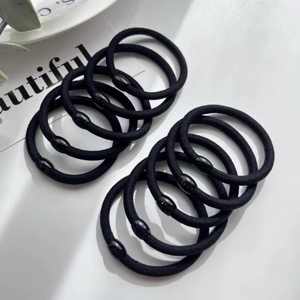 Set 10 Thun đen buộc tóc nút tròn siêu bền, loại tốt