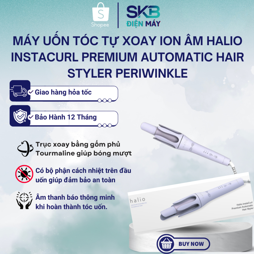 Máy uốn tóc tự xoay ion âm Halio instaCurl Premium Automatic Hair Styler Periwinkle - BH 12 tháng