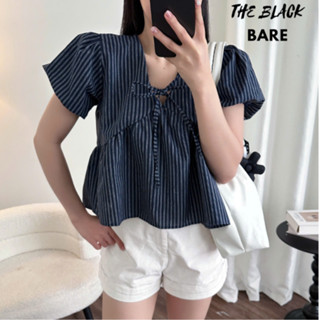 Áo Babydoll Tay Phồng Cổ Tim Linen Cao Cấp Sọc/Caro, Áo Thô Vintage Tay Ngắn Dáng Rộng Mịn Mát_A551