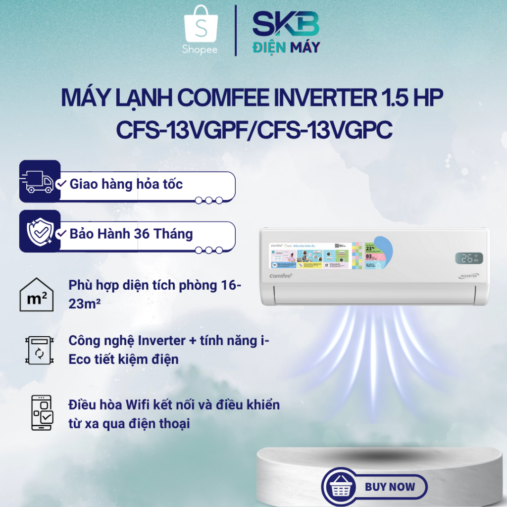 Máy lạnh Comfee Inverter 1.5 HP CFS-13VGPF/CFS-13VGPC - Bảo Hành 36 Tháng