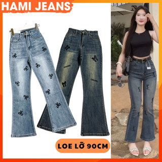 Quần jean ống loe lỡ 90cm co giãn cạp lưng cao quần bò loe 9 tấc cho nấm lùn 1m45 - 1m55 chất vải đẹp
