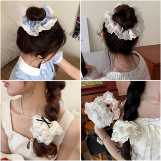 Buộc tóc scrunchies cotton phối ren Koria