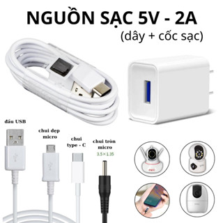 Nguồn sạc 5V - 2A/1.5A type-C/chui dẹp micro/chui tròn nhỏ dùng cho camera Yoosee/Imou/điện thoại