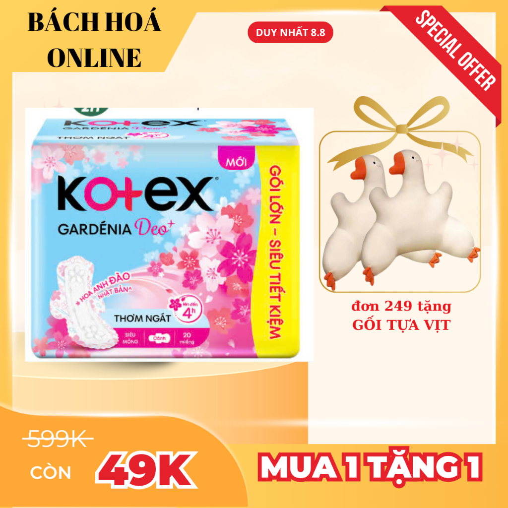 (CHE TÊN)Băng Vệ Sinh Kotex 20 MIẾNG 23CM Gardenia Deo+ Hương Hoa Anh Đào Nhật Bản