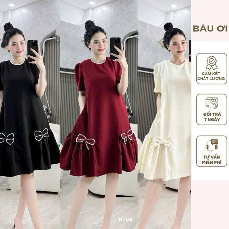 VÁY BẦU CỘC TAY 2 NƠ ren – MÃ B350