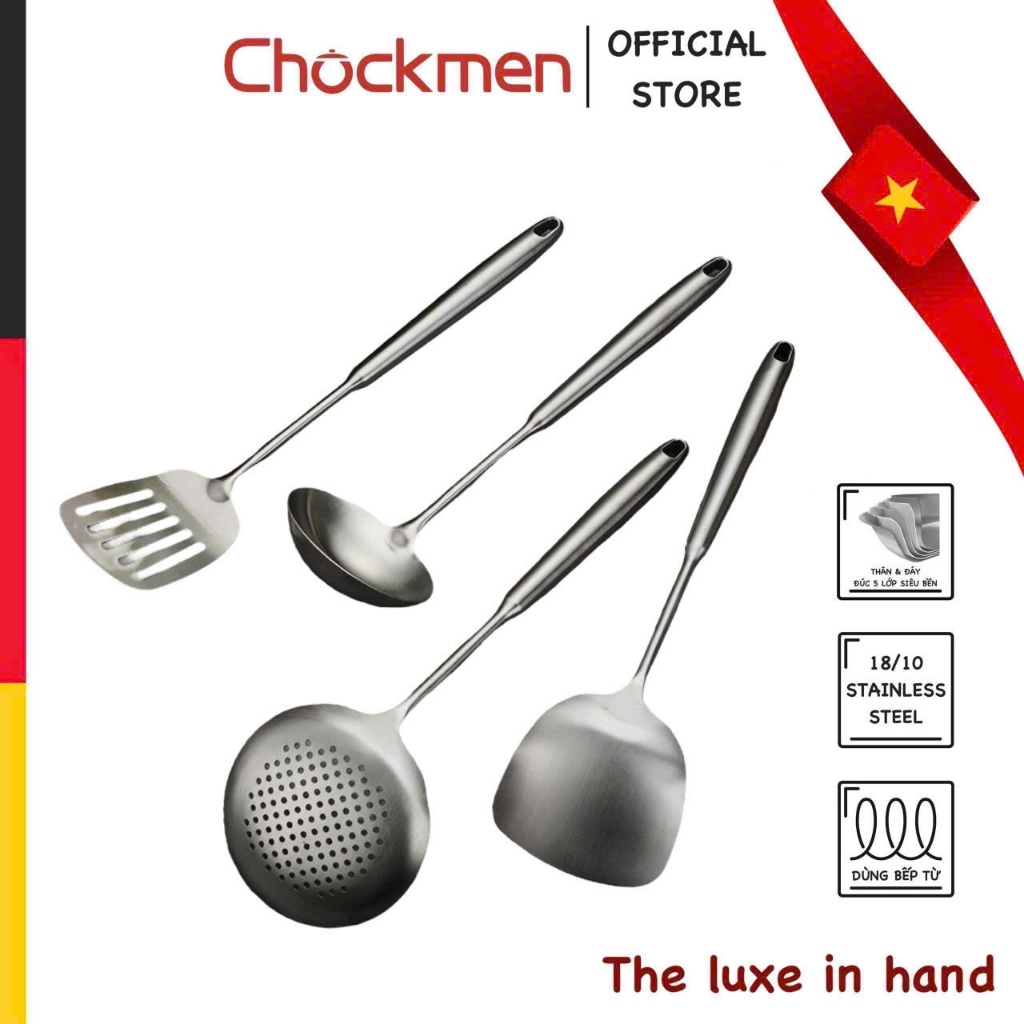 Bộ Muôi Xẻng Xào CHOCKMEN Inox 316 Muôi Muỗng Múc Canh Muôi Vớt Lẩu Xẻng Xào Inox Có Móc Treo