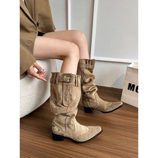 [HÀNG CÓ SẴN] Size 35-42 Bốt tụt da lộn ống bốt siêu to cá tính BẮP CHÂN TO/NHỎ đều mang được