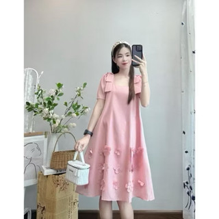 Váy bầu xinh, đầm bầu mùa hè NH Clothing dáng babydoll vải lụa mịn cao cấp, họa tiết hoa thêu  bầu cạp chéo kháng khuẩn