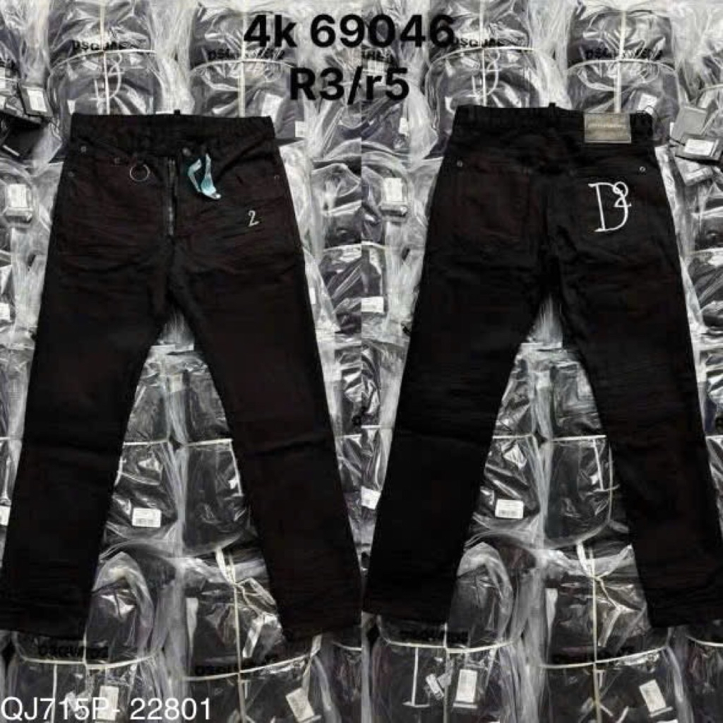 Quần jean bò nam đen trơn slimfit D2 đùi ống dập nhăn phối đùi tag logo số 2 và túi sau dệt chữ D2 b