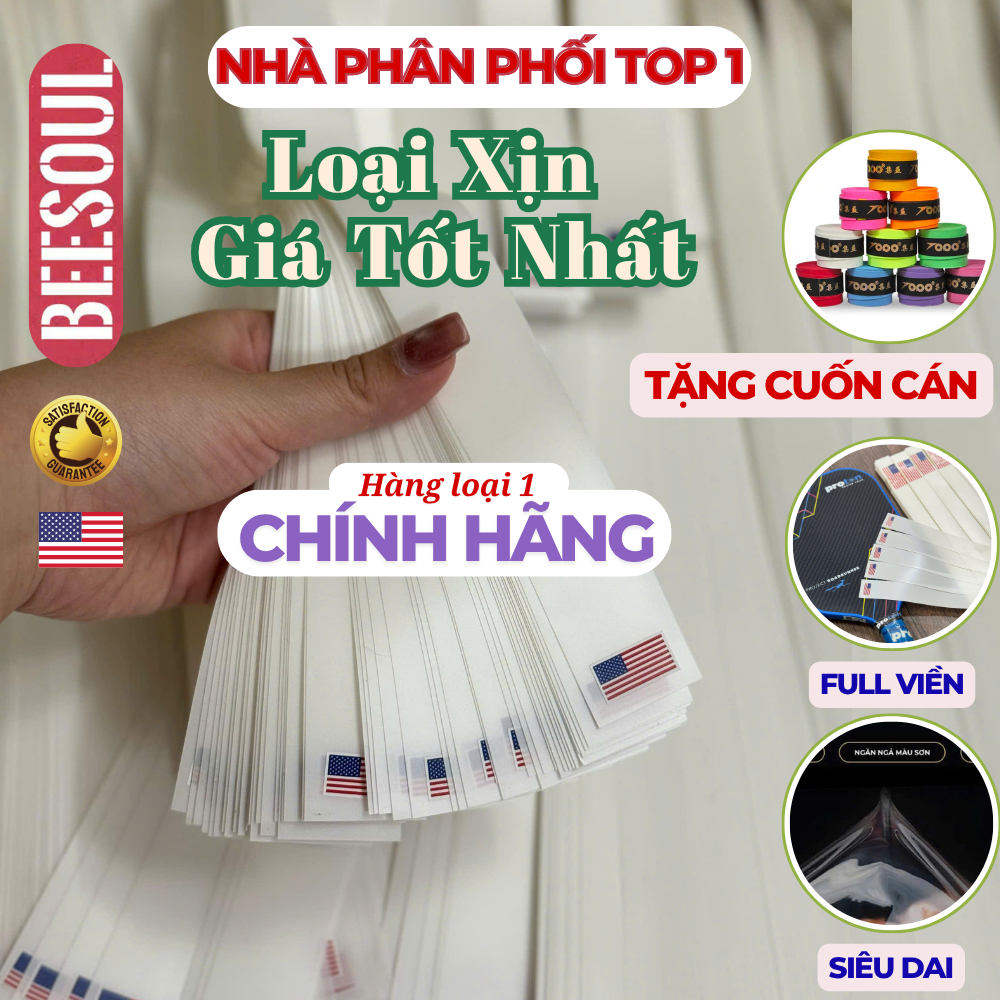 Miếng Dán viền vợt pickleball Full Viền trong suốt 16mm 14mm loại1 nhập khẩu USA siêu dai siêu bền