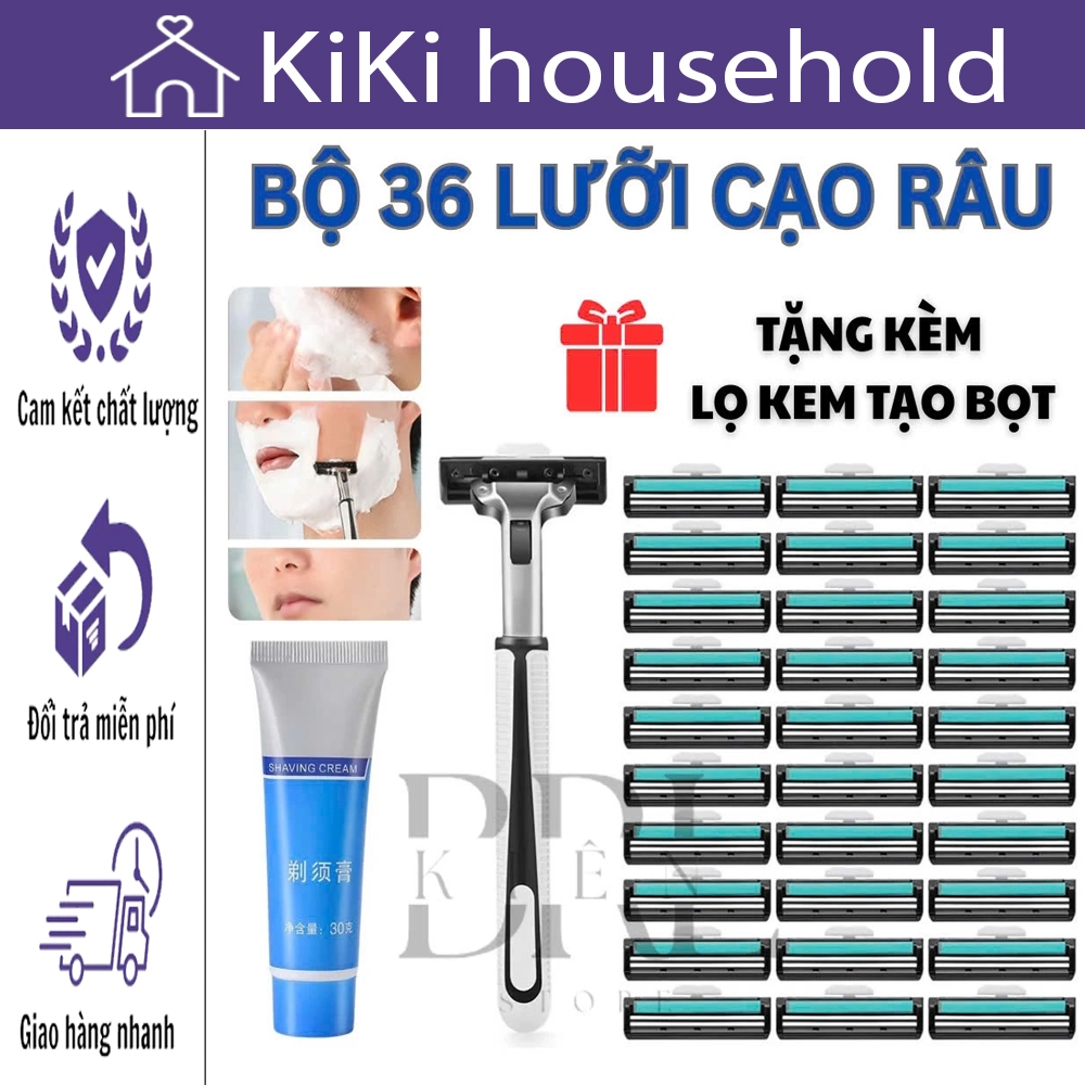 Bộ Dao Cạo Râu Kèm 36 Lưỡi Dao Cạo Truyền Thống Cạo Khô Mịn An Toàn , Dao Cạo 36 Lưỡi Tặng Kem Cạo