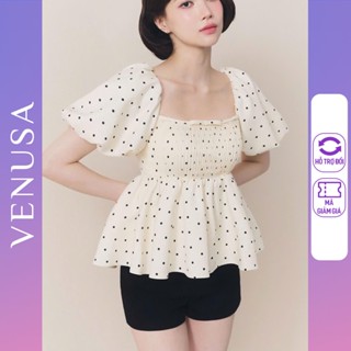 Áo nữ BIGSIZE peplum màu be chấm bi tay bồng cổ vuông Venusa Store