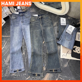 Quần jean ống loe lỡ 90cm quần bò loe 9 tấc co giãn cạp lưng cao lai thêu min thỏ