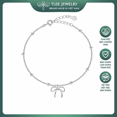 Lắc tay bạc nữ TLEE dây mix bi charm nơ thắt trơn TLEE JEWELRY LT0426