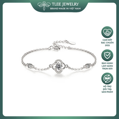 Lắc tay bạc nữ TLEE cỏ bốn lá viền xoắn đính đá may mắn, sang trọng TLEE JEWELRY LT0427