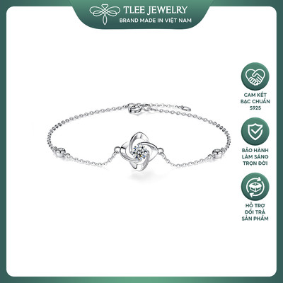 Lắc tay bạc TLEE cỏ bốn lá cánh xoắn trơn gắn nụ đá tròn sang trọng TLEE JEWELRY LT0428