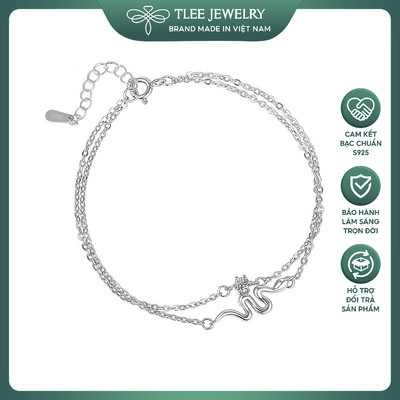 Lắc tay bạc nữ s925 vòng tay kép hình rắn trơn mix nụ đá tròn thiết kế sang trọng, nhẹ nhàng TLEE JEWELRY LT0429