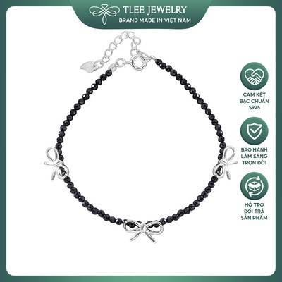 Lắc tay bạc nữ TLEE s925 vòng tay hạt đá đen, trai nhân tạo mix charm nơ trơn xinh xắn, cá tính TLEE JEWELRY LT0431