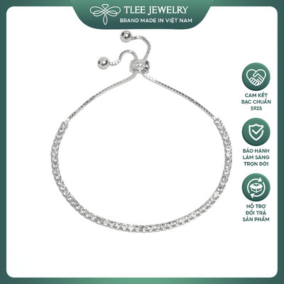 Lắc tay bạc nữ TLEE chốt dây rút elip đính đá dải cao cấp TLEE JEWELRY LT0439