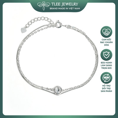 Lắc tay bạc nữ TLEE dây kép mì xích ổ đá tròn 6mm lấp lánh, nữ tính TLEE JEWELRY LT0445
