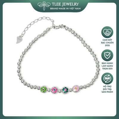 Lắc tay bạc nữ TLEE bi bạc charm hoa màu kết nối xinh xắn, đáng yêu TLEE JEWELRY LT0446