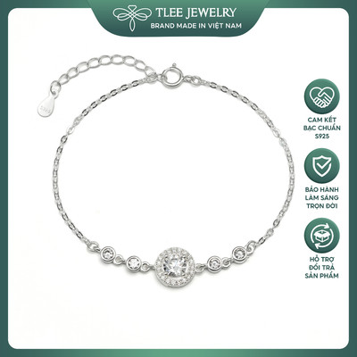 Lắc tay bạc nữ TLEE dải đá mặt ổ đá tròn viền nạm đá sang trọng TLEE JEWELRY LT0447