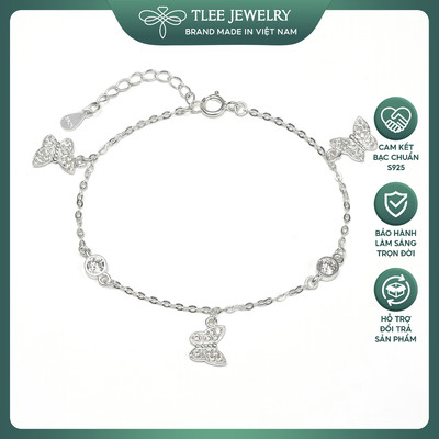 Lắc tay bạc nữ TLEE treo ba charm hồ điệp đính đá mix ổ đá tròn xinh xắn TLEE JEWELRY LT0448