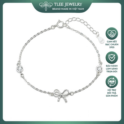 Lắc tay bạc nữ TLEE nơ thắt cánh kép đính đá mix ổ đá tròn xinh xắn, dịu dàng TLEE JEWELRY LT0449