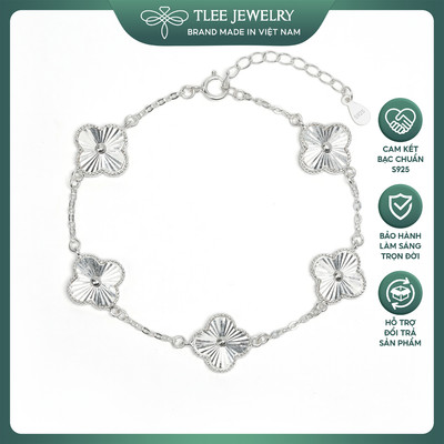 Lắc tay bạc nữ TLEE cỏ bốn lá năm charm vân phay sáng thu hút may mắn TLEE JEWELRY LT0452